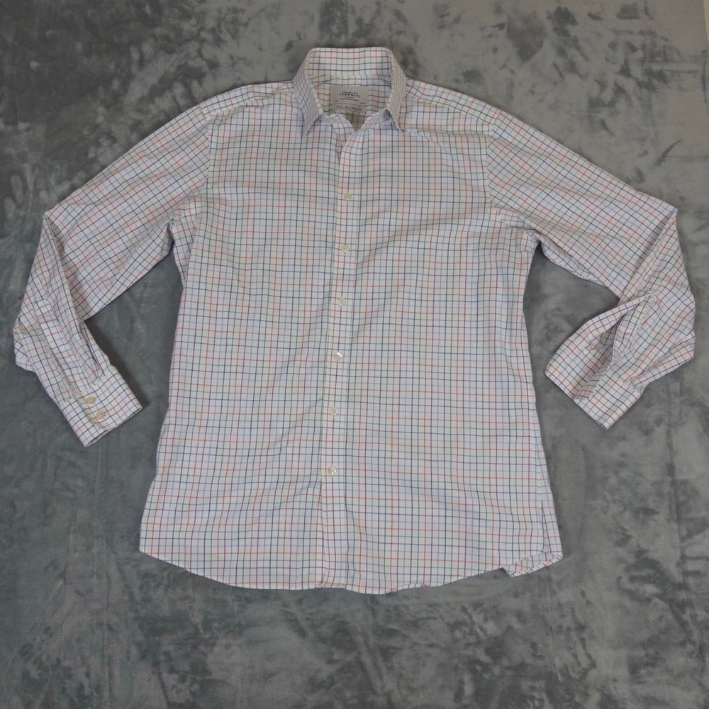 Charles Tyrwhitt Dress Shirt Mens 17/36 Multi Color Tattersall Slim Fit Non-Iron